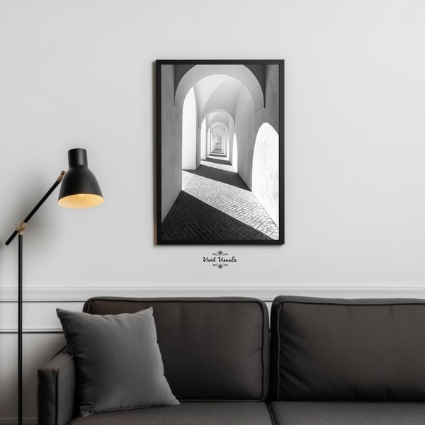 Photography Wall Art | Hallway Architecture | Black and White Art | Wall Art Prints | Digital Wall Art | JPG Digital Download | . Wall Art