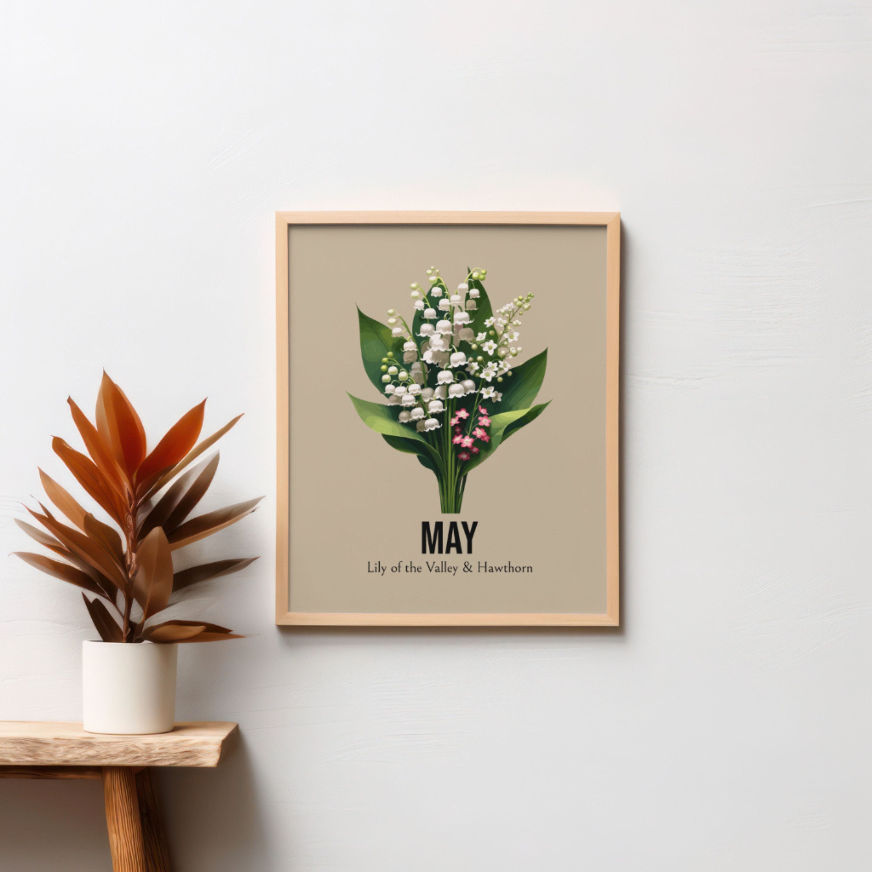 May Birth Flower Art Print: Lily of the Valley & Hawthorn Bouquet - Etsy