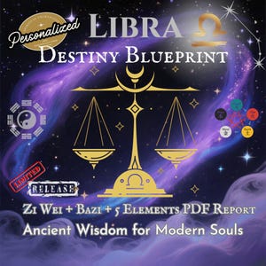 Plan du Destin Balance | Rapport personnalisé Zi Wei + Bazi + 5 éléments | Lecture du thème astral PDF personnalisé
