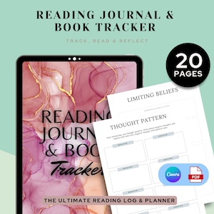 Reading Journal and Book Tracker | 20-Page Digital and Printable Planner | PDF + Canva Editable