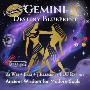 Plan du Destin Gémeaux | Rapport personnalisé Zi Wei + Bazi + 5 éléments | Lecture du thème astral PDF personnalisé