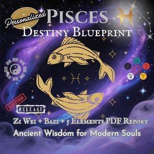 Plan du Destin des Poissons | Rapport personnalisé Zi Wei + Bazi + 5 éléments | Lecture du thème astral PDF personnalisé