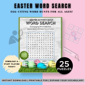 Easter Word Search and Activity Book | 25 Printable Puzzles for Kids & Adults | Fun Spring Word Games | Instant Download PDF