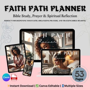 Faith Path Planner | 53-Page Bible Study and Prayer Journal | Christian Planner | Printable & Digital | Bible Study Guide | Canva Editable