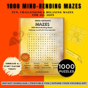 1000 Mind-Bending Mazes | Printable Maze Puzzle Book | Fun Brain Teasers for Kids and Adults | Challenging and Relaxing | Instant PDF