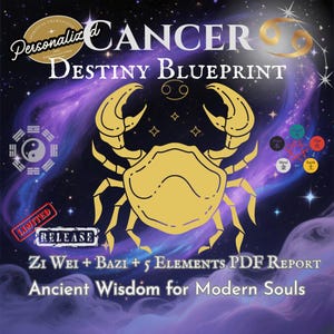 Plan du destin du cancer | Rapport personnalisé Zi Wei + Bazi + 5 éléments | Lecture du thème astral PDF personnalisé