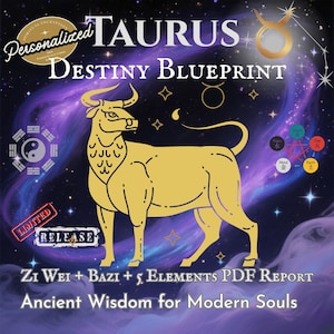 Plan du Destin Taureau | Rapport personnalisé Zi Wei + Bazi + 5 éléments | Lecture du thème astral PDF personnalisé