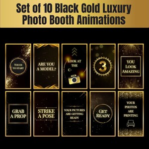 Set of 10 Black Gold Luxury Photo Booth Animation Bundle, Tap to Start, Touch to Start, Animation for Magic Mirror, Magic Mirror Booth