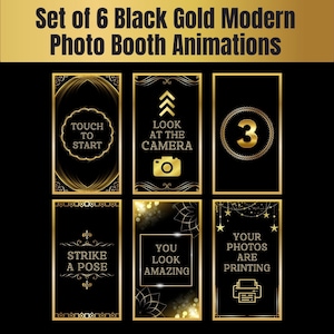 Set of 6 Black Gold Modern Photo Booth Animation Bundle, Tap to Start, Touch to Start, Animation for Magic Mirror, Magic Mirror Booth