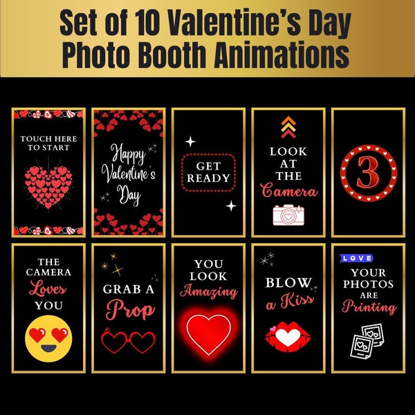 Set of 10 Valentine's Day Photo Booth Animation Bundle, Tap to Start, Touch to Start, Animation for Magic Mirror Booth