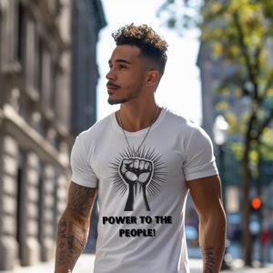 Power to the People fist t-shirt, power fist graphic tee, black and white t-shirt, symbol t-shirt, fist t-shirt,power t-shirt