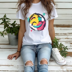 Colorful smiling face t-shirt, colorful smiling face graphic tee, colored t-shirt, symbol t-shirt, happy t-shirt, smiling face t-shirt
