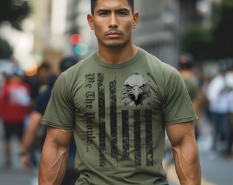 Camiseta con águila, camiseta con bandera, We the People, camiseta de hombre de EE. UU., camiseta patriótica, camiseta de estilo blanco y negro, camiseta con bandera estadounidense con águila