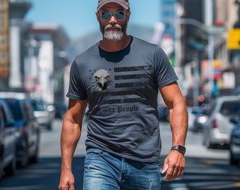 Nosotros, el pueblo, águila, bandera, camiseta de EE. UU. para hombre, camiseta patriótica, camiseta de estilo blanco y negro, bandera estadounidense con águila, camiseta para hombre