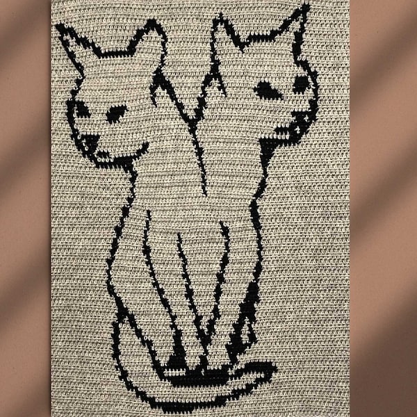 Two-headed cat crochet tapestry pattern