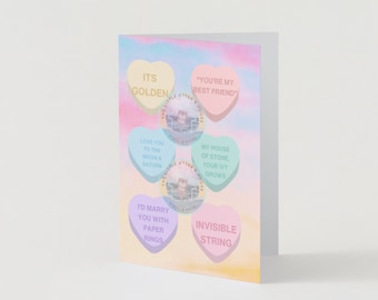 Anneaux en papier et carte imprimable Candy Hearts avec phrases inspirées de la musique, téléchargement numérique