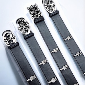 cross hearts leather belt PU leather black gift men