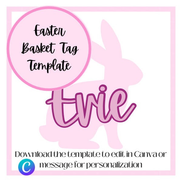 Canva Template Editable Easter Basket Tag  Bunny Boy Girl Simple Easter Basket Printable