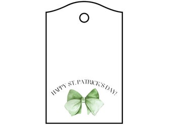 St. Patrick's Day Geschenkanhänger mit einfacher grüner Schleife, minimalistisches druckbares Tag