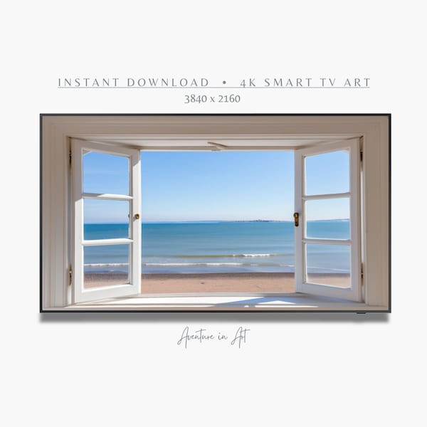 Samsung Frame TV Art * Beach and Sea View from Inside Window * Instant Digital Download