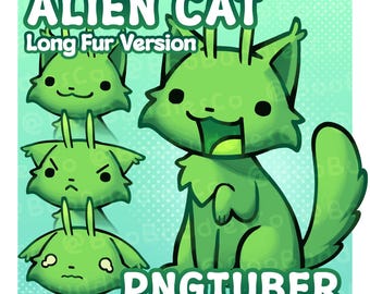 Alien Cat PNGtuber (långpälsversion) | Reaktiv Veadotube-modell för streaming, redo att användas
