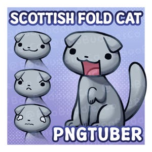 PNGtuber de chat Scottish Fold | Modèle Veadotube réactif prêt à l'emploi pour le streaming