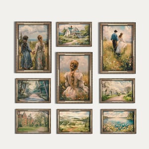 Anne Inspired Gallery Set Art Print Vintage Wall Decor Kindred Spirits Olieverfschilderij Afdrukbare Digitale Download Booknook Cottagecore Decor