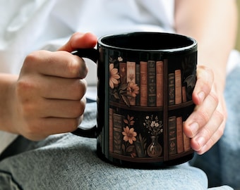 Bücherwurm Drache Keramikbecher, Dark Academia Kaffeetasse, Fantasy Buch Nook Dekor