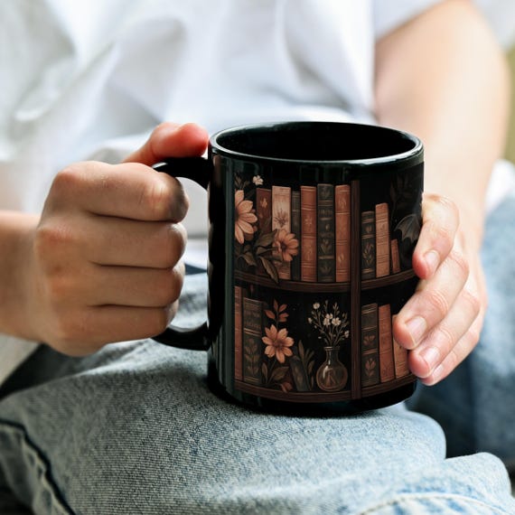 Bookish Dragon Ceramic Mug, Dark Academia Coffee Cup, Fantasy Book Nook Decor
