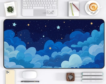 Starry Night Desk Mat, Blue Sky Mouse Pad, Lofi Cloud Deskmat, Dreamcore Desk Pad, Aesthetic Gaming Mat, Night Sky Desk Decor, Cute Desk Mat