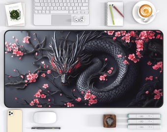 Sakura Dragon Desk Mat: Fantasy Gaming XL Mouse Pad