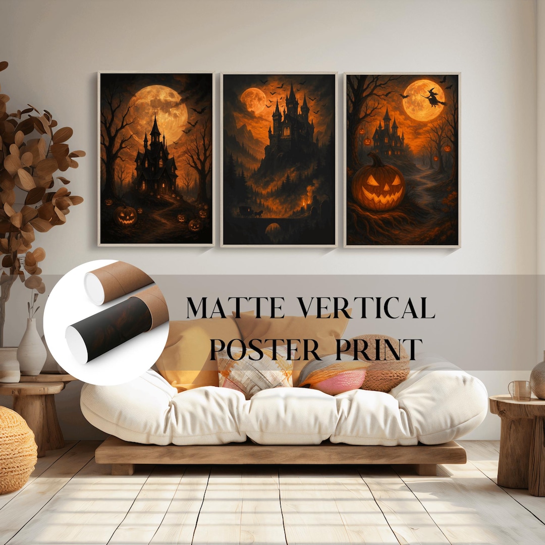 Spooky Gothic Halloween Poster: Haunted House, Full Moon, Jack-o ...