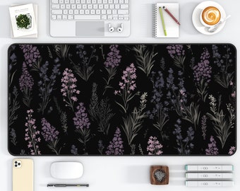 Lavander Desk Mat Botanical Mouse Pad Purple Computer Mat Fairycore Aesthetic Dark  Cottagecore Art Nature Inspired Keyboard Mat Cute