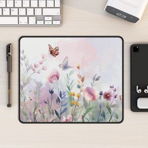 Floral Butterfly Mouse Pad Wildflower Mouse Pad Cottagecore Decor Unique Gift for Her Nature Lovers Gift Aesthetic Mouse Mat Botanical Mat