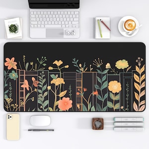 Alfombrilla de escritorio con diseño floral de libros, estilo cottagecore, para teclado, ratón y brujería, ideal como regalo para amantes de los libros, gran alfombrilla de escritorio con diseño floral, ideal para decorar rincones de lectura.