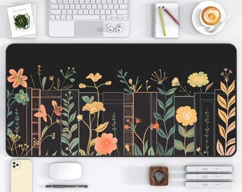 Floral Bookish Desk Mat Cottagecore Desk Mat Aesthetic Keyboard Mat Witchy Mouse Pad Book Lovers Gift  Floral Large Desk Mat Book Nook Decor