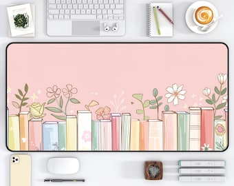 Pink Coquette Bookish Desk Mat Bookish Mouse Pad Book Desk Decor Aesthetic Desk Mat Cute Large Deskmat Book Lovers Gift for Her