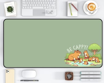 Mata na biurko Kapibara, podkładka pod mysz szałwiowa, Kawaii Kapibara Deskmat, podkładka na biurko Funny Animal, śliczna mata Kapibara, wystrój biurka Cottagecore