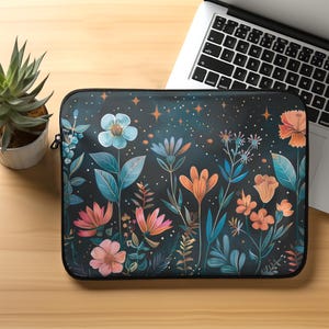 Fantasy Floral Laptop Sleeve, Macbook Air Sleeve Dark Cottagecore, Fairycore Laptop Bag Mythical Print Starry Print Laptop Case Gift for Her