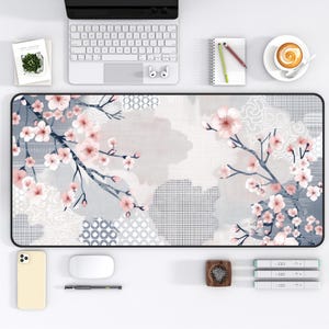 Bureauonderlegger kersenbloesem, bloemen bureaudecor, Sakura-muismat, kawaii XXL-muismat, lentedecor, pastel, Japans bureauaccessoire