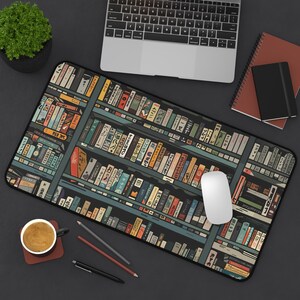 Manga Desk Mat Anime Deskmat Library mouse pad book lovers gift bookish merch Book Gaming Mat for Her Gift for Him Book Nook Kit Kawaii Pad 12" × 22"