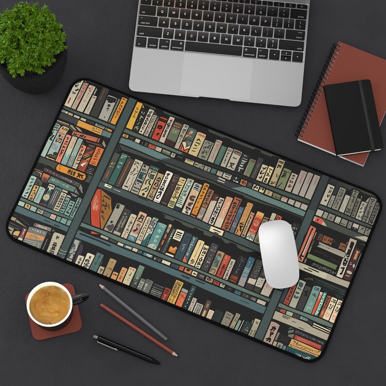 Manga Desk Mat Anime Deskmat Library mouse pad book lovers gift bookish merch Book Gaming Mat for Her Gift for Him Book Nook Kit Kawaii Pad 12" × 22"