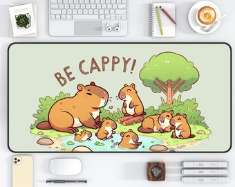 Urocza podkładka na biurko z motywem kapibary, podkładka pod myszkę Be Cappy, kawaii, dodatek na biurko dla miłośników zwierząt, zabawny prezent na parapetówkę dla przyjaciół