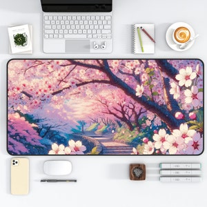 Sakura Schreibtischunterlage Kirschblüten Kawaii Mauspad Anime Große Mausunterlage Ästhetischer Gemütlicher Schreibtisch Zubehör Geschenk, Kokette Raumdekor