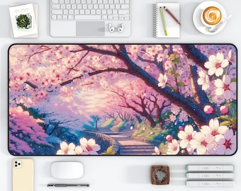 Sakura-Schreibtischunterlage, Kirschblüten-Mauspad, verspielte Schreibtischunterlage, Kawaii-Sakura-Schreibtischunterlage, Schreibtischunterlage im japanischen Stil, rosa florale Schreibtischunterlage als Geschenk