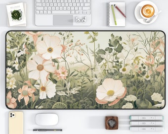 Floral Cottagecore Desk Mat Botanical Mouse Pad Green Deskmat Plant Nature Large Cute Mousepad Garden Desk Pad Extended Keyboard Mat