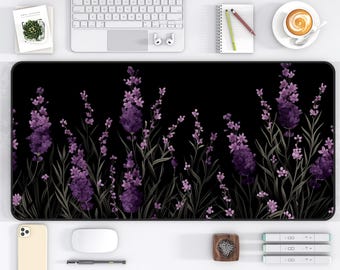 Alfombrilla de escritorio lavanda, alfombrilla de ratón lila, alfombrilla de escritorio morada, regalo para amantes de la naturaleza, alfombrilla de juego floral, alfombrilla de ratón extendida, regalo para ella, alfombrilla de escritorio Cottagecore