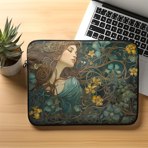 Floral Goddess Laptop Sleeve Enchanted Forest Macbook Air Sleeve Fantasy Lovers, Nature Inspired, Cottagecore Laptop Case, Vintage, Mythical
