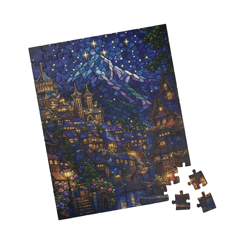 Stained Glass Velaris Night Court Puzzle | City of Starlight ACOTAR Inspired Fantasy Art Jigsaw | Bookish Romantasy Gift image 3