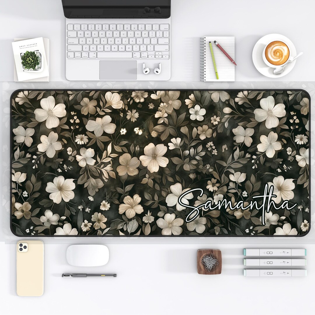 Custom Name Floral Desk Mat, Cottagecore Botanical Mousepad - Etsy